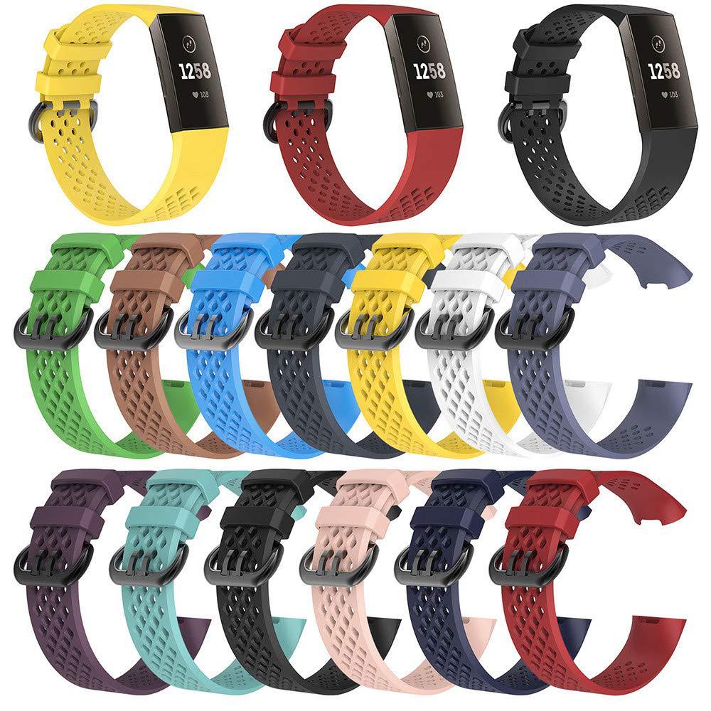 Strap for Fitbit Charge 3/Charge 4/Charge 3SE/Charge 4 SE Hole Breathable Band Charge 3 SE Sport Silicone Watch Band