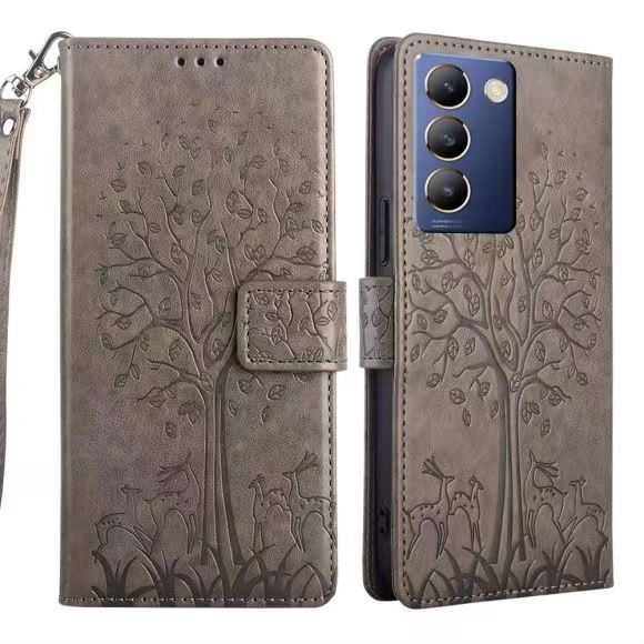 Wallet Leather Cover For Vivo Y100 4G , Magnetic Closure with Hand Strap