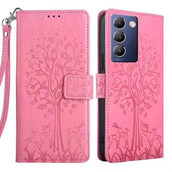 Wallet Leather Cover For Vivo Y100 4G , Magnetic Closure with Hand Strap