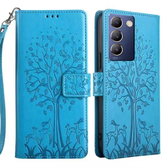 Wallet Leather Cover For Vivo Y100 4G , Magnetic Closure with Hand Strap