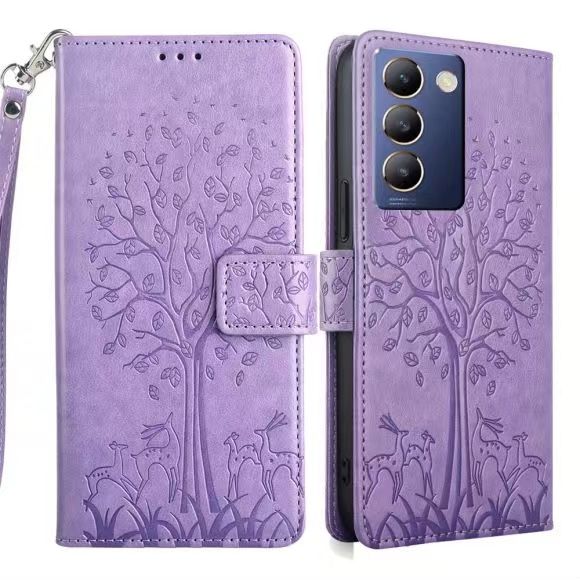Wallet Leather Cover For Vivo Y100 4G , Magnetic Closure with Hand Strap