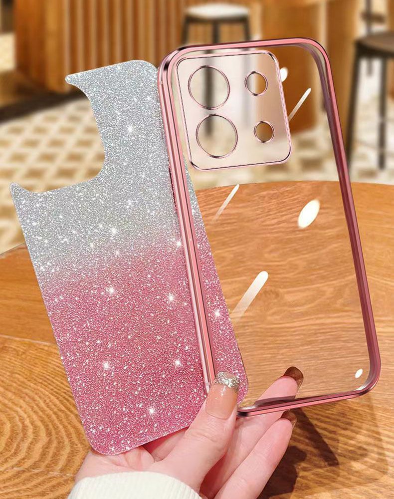 New - Transparent With Glitter Paper 2 in 1 Precision Hole Lens Phone Case (For Xiaomi Redmi Note 13 Pro -5G/ POCO X6 -5G) Pearl Bear Support Protective Back Cover
