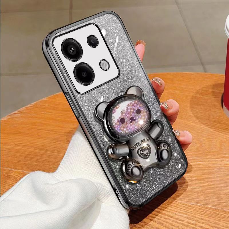 New - Transparent With Glitter Paper 2 in 1 Precision Hole Lens Phone Case (For Xiaomi Redmi Note 13 Pro -5G/ POCO X6 -5G) Pearl Bear Support Protective Back Cover