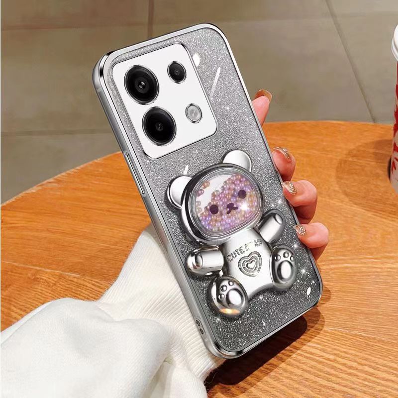 New - Transparent With Glitter Paper 2 in 1 Precision Hole Lens Phone Case (For Xiaomi Redmi Note 13 Pro -5G/ POCO X6 -5G) Pearl Bear Support Protective Back Cover