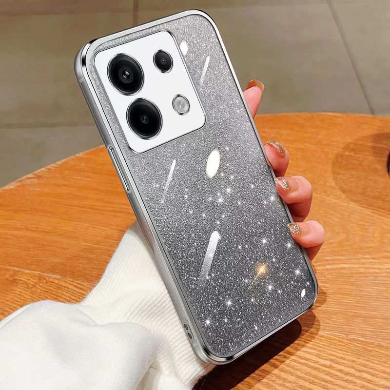 New - Transparent With Glitter Paper 2 in 1 Precision Hole Lens Phone Case (For Xiaomi Redmi Note 13 Pro -5G/ POCO X6 -5G) Pearl Bear Support Protective Back Cover