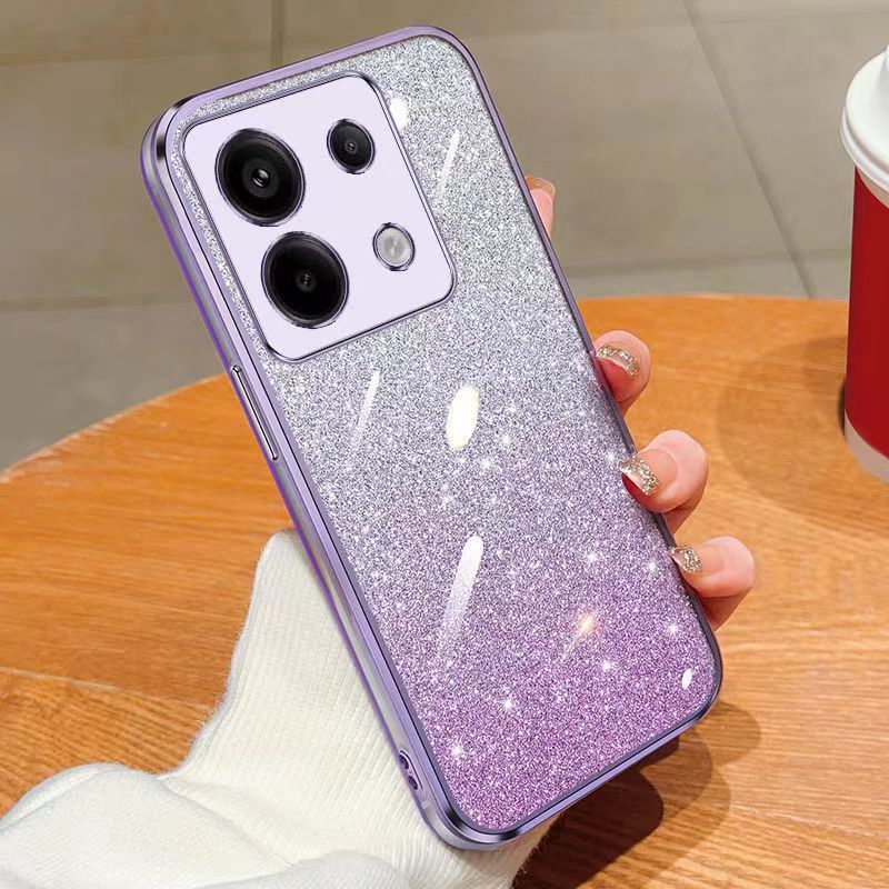 New - Transparent With Glitter Paper 2 in 1 Precision Hole Lens Phone Case (For Xiaomi Redmi Note 13 Pro -5G/ POCO X6 -5G) Pearl Bear Support Protective Back Cover