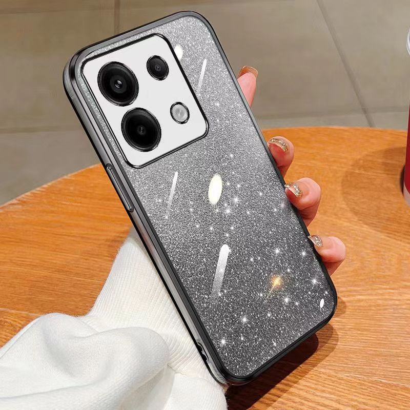 New - Transparent With Glitter Paper 2 in 1 Precision Hole Lens Phone Case (For Xiaomi Redmi Note 13 Pro -5G/ POCO X6 -5G) Pearl Bear Support Protective Back Cover
