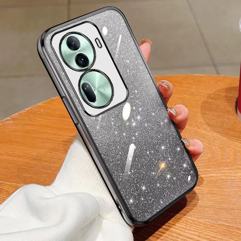 New - Transparent With Glitter Paper 2 in 1 Precision Hole Lens Phone Case (For OPPO Reno 11 Pro -5G) Pearl Bear Support Protective Back Cover