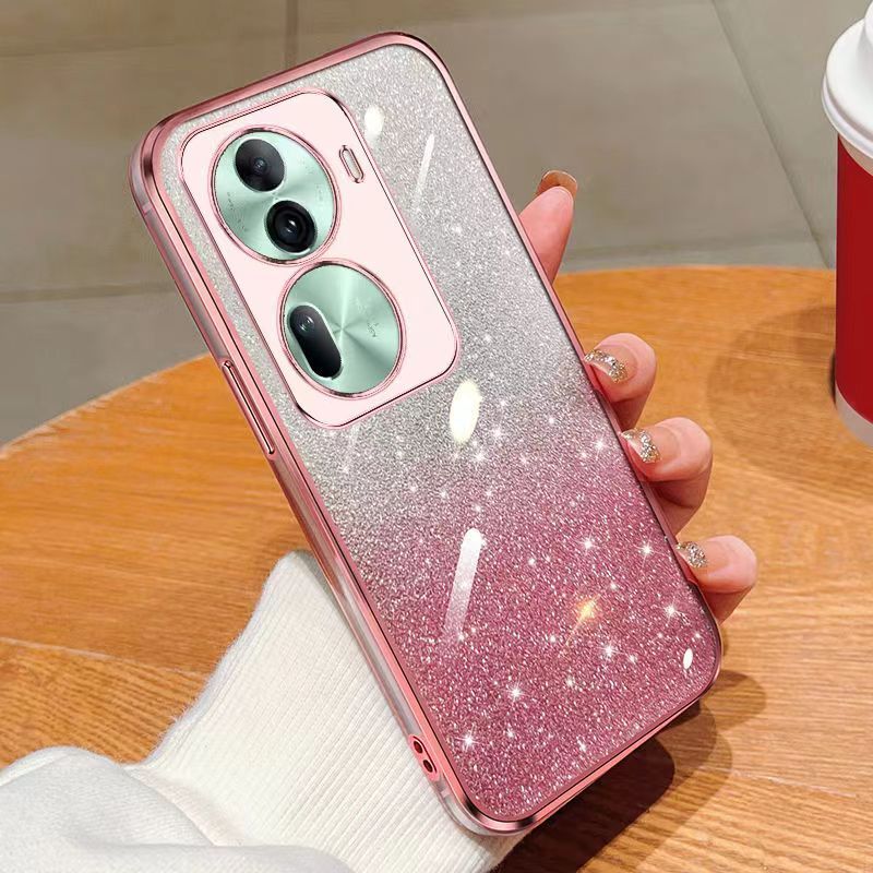 New - Transparent With Glitter Paper 2 in 1 Precision Hole Lens Phone Case (For OPPO Reno 11 Pro -5G) Pearl Bear Support Protective Back Cover