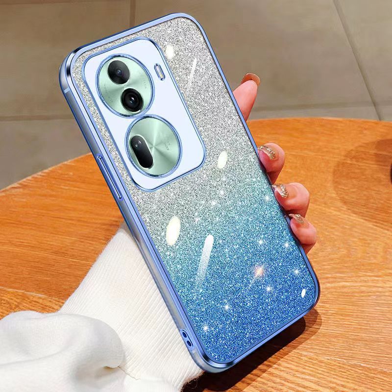 New - Transparent With Glitter Paper 2 in 1 Precision Hole Lens Phone Case (For OPPO Reno 11 Pro -5G) Pearl Bear Support Protective Back Cover