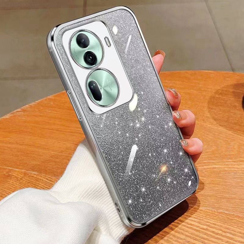 New - Transparent With Glitter Paper 2 in 1 Precision Hole Lens Phone Case (For OPPO Reno 11 Pro -5G) Pearl Bear Support Protective Back Cover