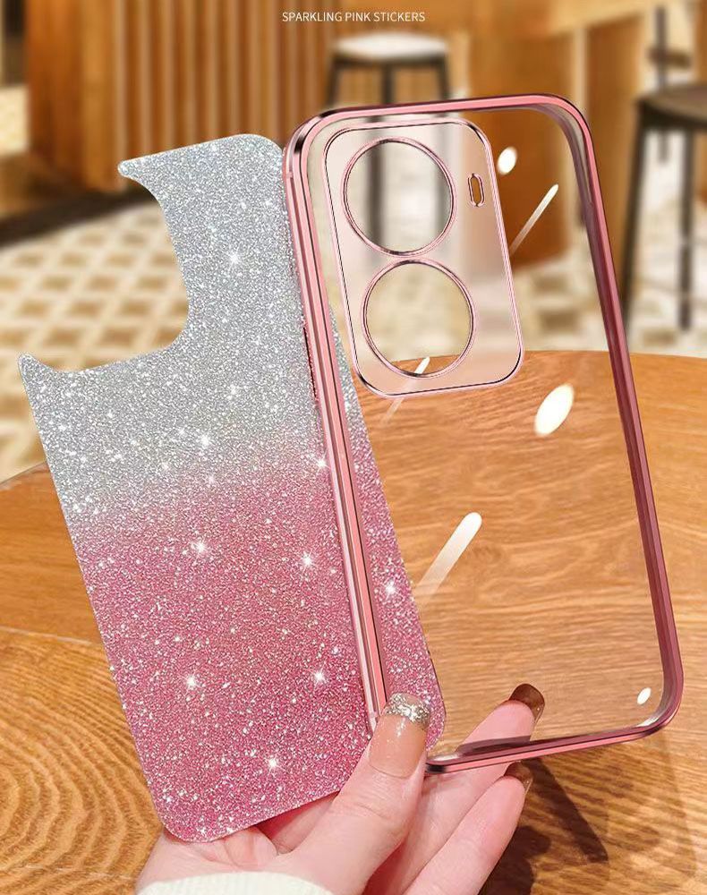 New - Transparent With Glitter Paper 2 in 1 Precision Hole Lens Phone Case (For OPPO Reno 11 Pro -5G) Pearl Bear Support Protective Back Cover