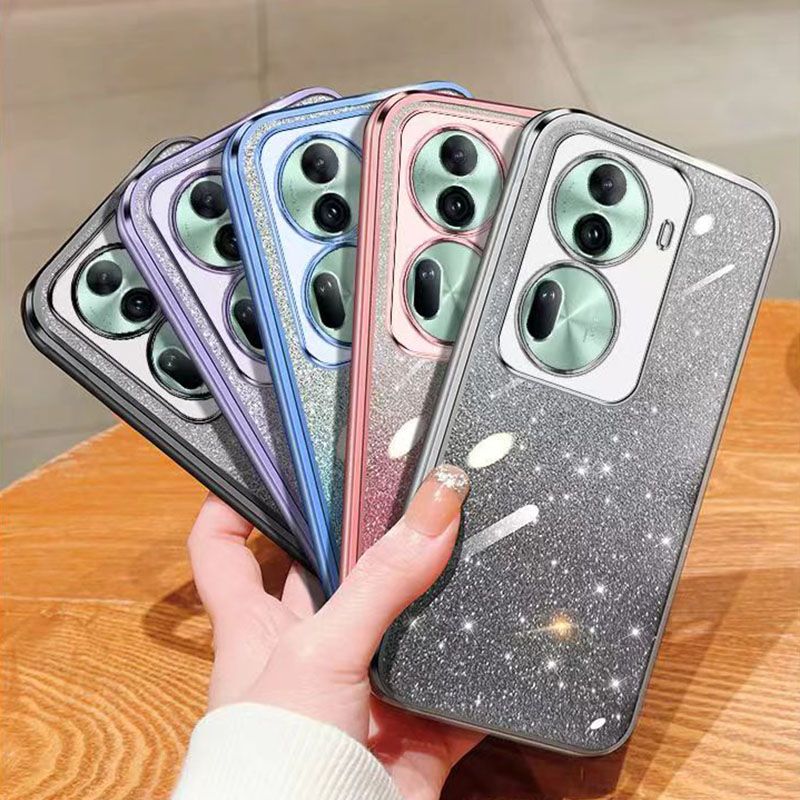 New - Transparent With Glitter Paper 2 in 1 Precision Hole Lens Phone Case (For OPPO Reno 11 Pro -5G) Pearl Bear Support Protective Back Cover