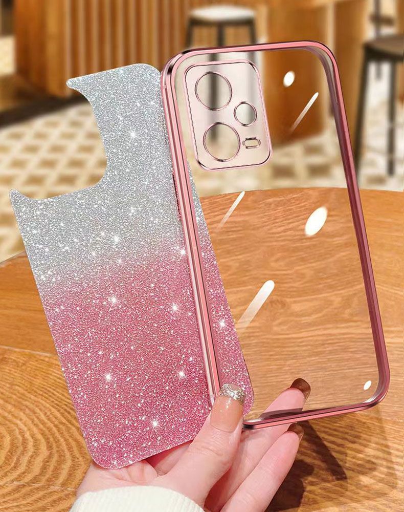 New - Transparent With Glitter Paper 2 in 1 Precision Hole Lens Phone Case (For Xiaomi Redmi Note 12 Pro -5G) Pearl Bear Support Protective Back Cover