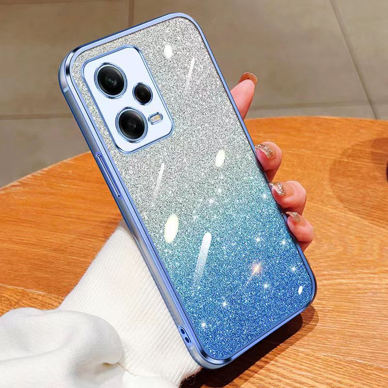 New - Transparent With Glitter Paper 2 in 1 Precision Hole Lens Phone Case (For Xiaomi Redmi Note 12 Pro -5G) Pearl Bear Support Protective Back Cover