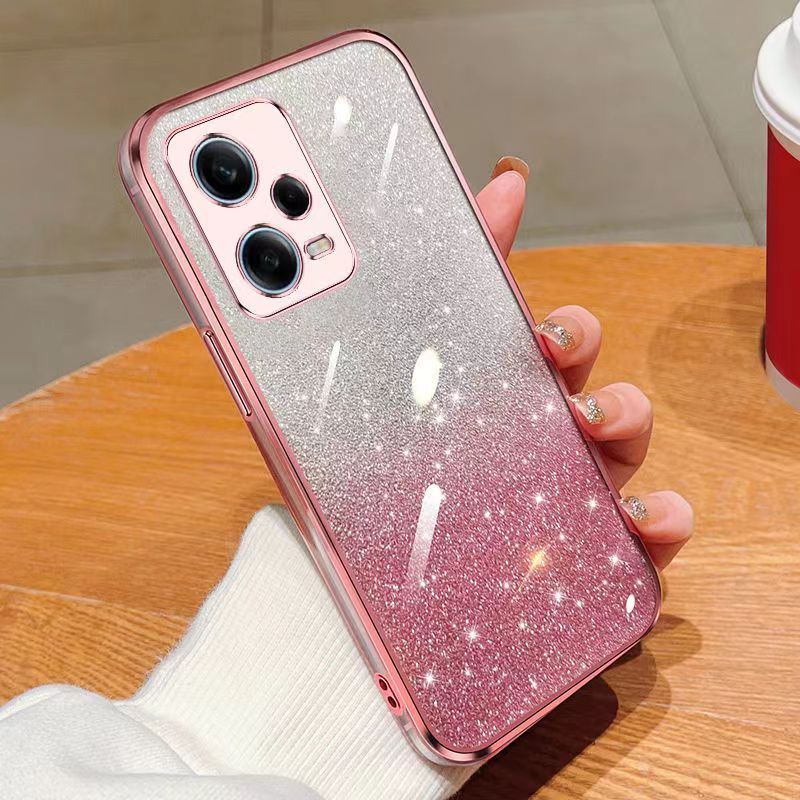 New - Transparent With Glitter Paper 2 in 1 Precision Hole Lens Phone Case (For Xiaomi Redmi Note 12 Pro -5G) Pearl Bear Support Protective Back Cover