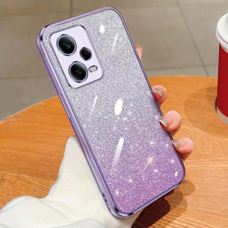 New - Transparent With Glitter Paper 2 in 1 Precision Hole Lens Phone Case (For Xiaomi Redmi Note 12 Pro -5G) Pearl Bear Support Protective Back Cover