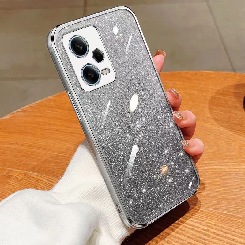 New - Transparent With Glitter Paper 2 in 1 Precision Hole Lens Phone Case (For Xiaomi Redmi Note 12 Pro -5G) Pearl Bear Support Protective Back Cover