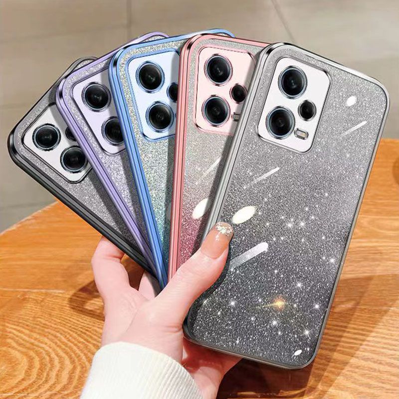 New - Transparent With Glitter Paper 2 in 1 Precision Hole Lens Phone Case (For Xiaomi Redmi Note 12 Pro+ Plus -5G) Pearl Bear Support Protective Back Cover