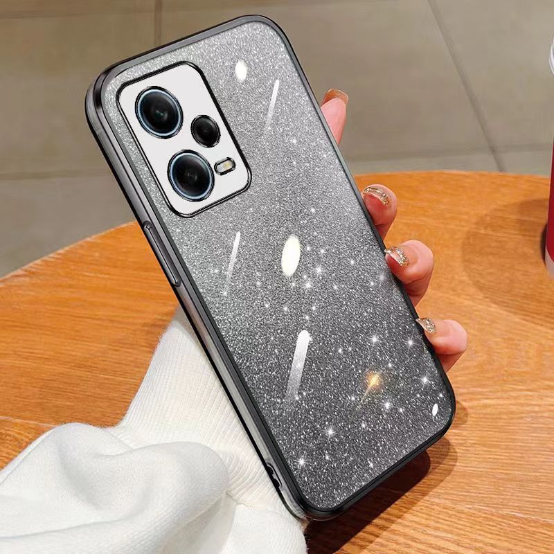 New - Transparent With Glitter Paper 2 in 1 Precision Hole Lens Phone Case (For Xiaomi Redmi Note 12 Pro+ Plus -5G) Pearl Bear Support Protective Back Cover