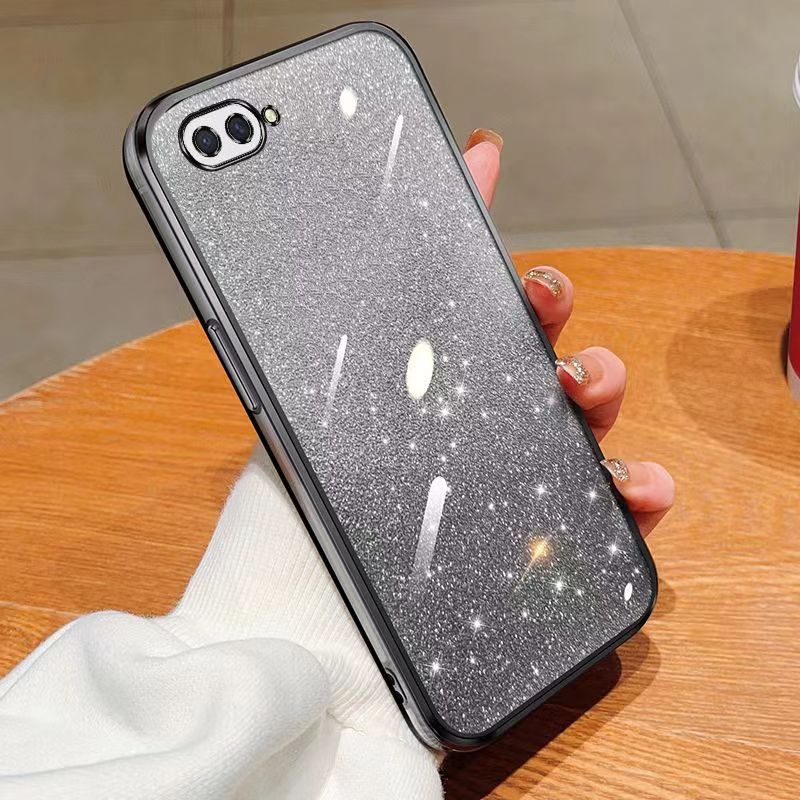 New - Transparent With Glitter Paper 2 in 1 Precision Hole Lens Phone Case (For OPPO A5/ OPPO A3s/ OPPO A12e) Pearl Bear Support Protective Back Cover