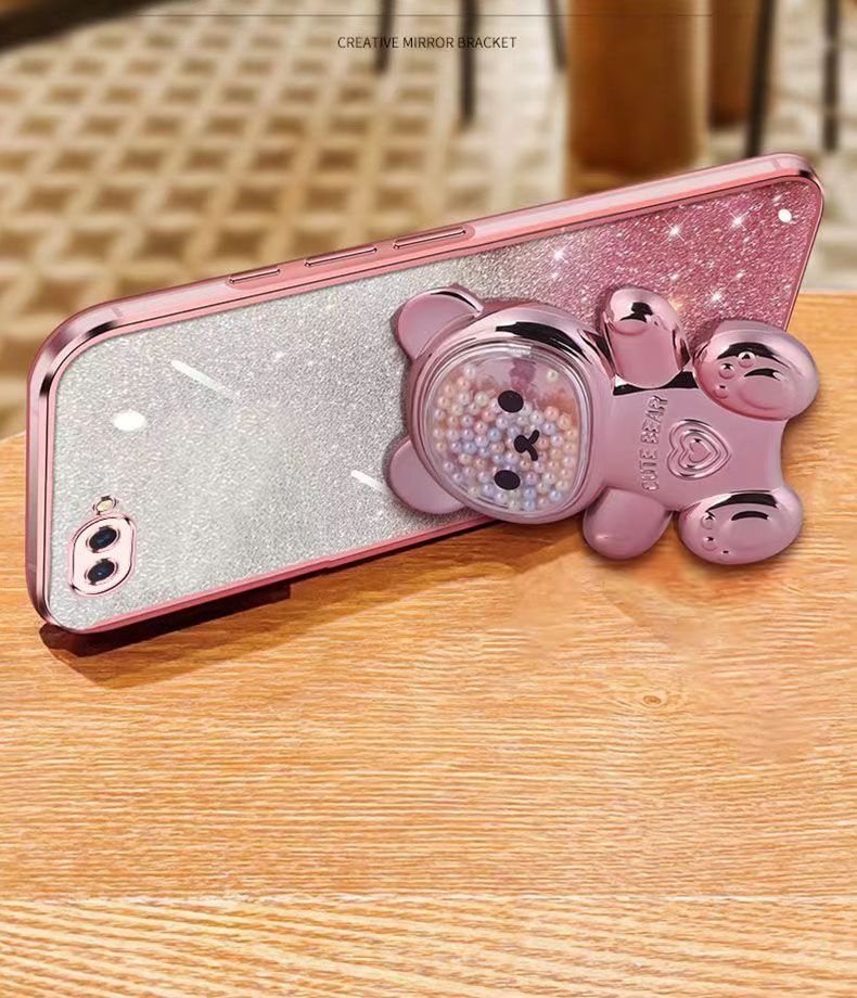 New - Transparent With Glitter Paper 2 in 1 Precision Hole Lens Phone Case (For OPPO A5/ OPPO A3s/ OPPO A12e) Pearl Bear Support Protective Back Cover