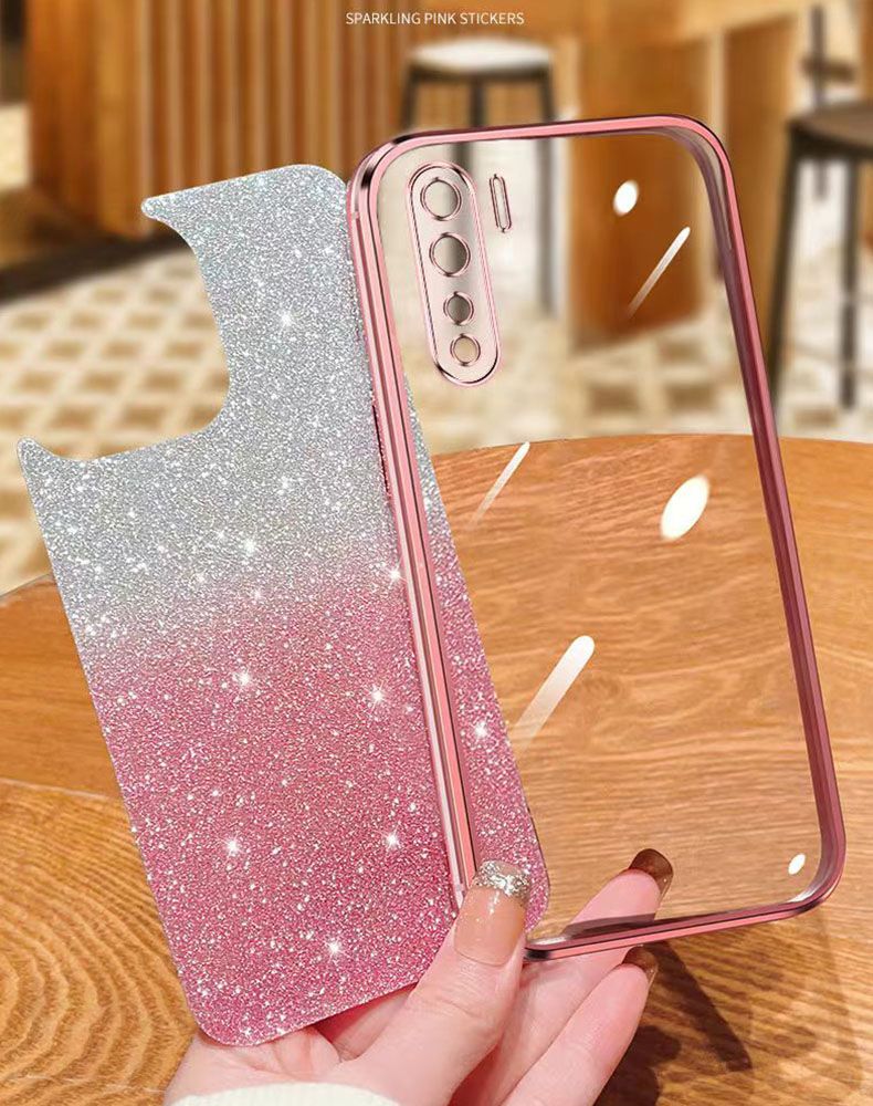 New - Transparent With Glitter Paper 2 in 1 Precision Hole Lens Phone Case (For OPPO A91/ Reno 3 -4G) Pearl Bear Support Protective Back Cover
