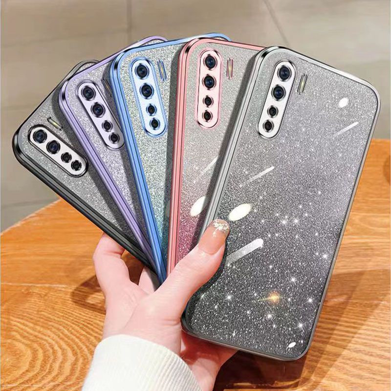 New - Transparent With Glitter Paper 2 in 1 Precision Hole Lens Phone Case (For OPPO A91/ Reno 3 -4G) Pearl Bear Support Protective Back Cover