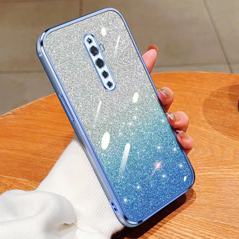 New - Transparent With Glitter Paper 2 in 1 Precision Hole Lens Phone Case (For OPPO Reno 2F/ Reno 2Z) Pearl Bear Support Protective Back Cover