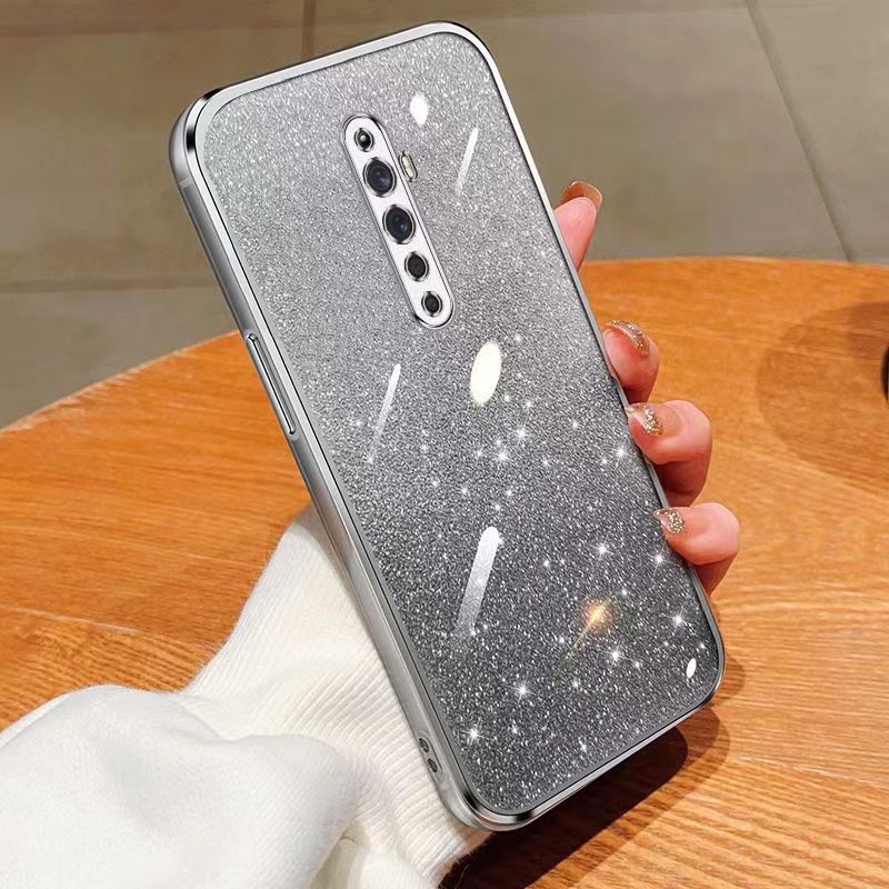 New - Transparent With Glitter Paper 2 in 1 Precision Hole Lens Phone Case (For OPPO Reno 2F/ Reno 2Z) Pearl Bear Support Protective Back Cover