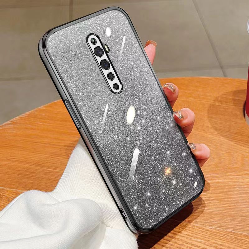 New - Transparent With Glitter Paper 2 in 1 Precision Hole Lens Phone Case (For OPPO Reno 2F/ Reno 2Z) Pearl Bear Support Protective Back Cover