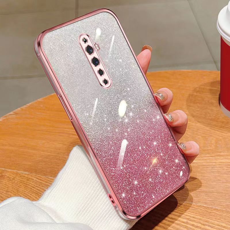 New - Transparent With Glitter Paper 2 in 1 Precision Hole Lens Phone Case (For OPPO Reno 2F/ Reno 2Z) Pearl Bear Support Protective Back Cover