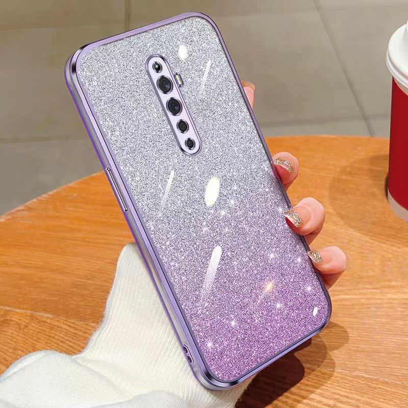 New - Transparent With Glitter Paper 2 in 1 Precision Hole Lens Phone Case (For OPPO Reno 2F/ Reno 2Z) Pearl Bear Support Protective Back Cover