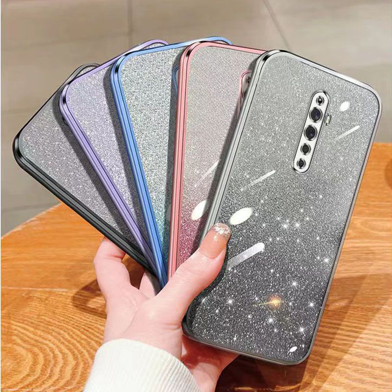 New - Transparent With Glitter Paper 2 in 1 Precision Hole Lens Phone Case (For OPPO Reno 2F/ Reno 2Z) Pearl Bear Support Protective Back Cover