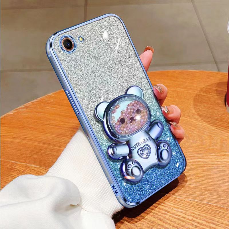 New - Transparent With Glitter Paper 2 in 1 Precision Hole Lens Phone Case (For OPPO A83) Pearl Bear Support Protective Back Cover