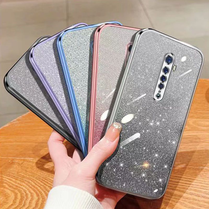 New - Transparent With Glitter Paper 2 in 1 Precision Hole Lens Phone Case (For OPPO Reno 2) Pearl Bear Support Protective Back Cover