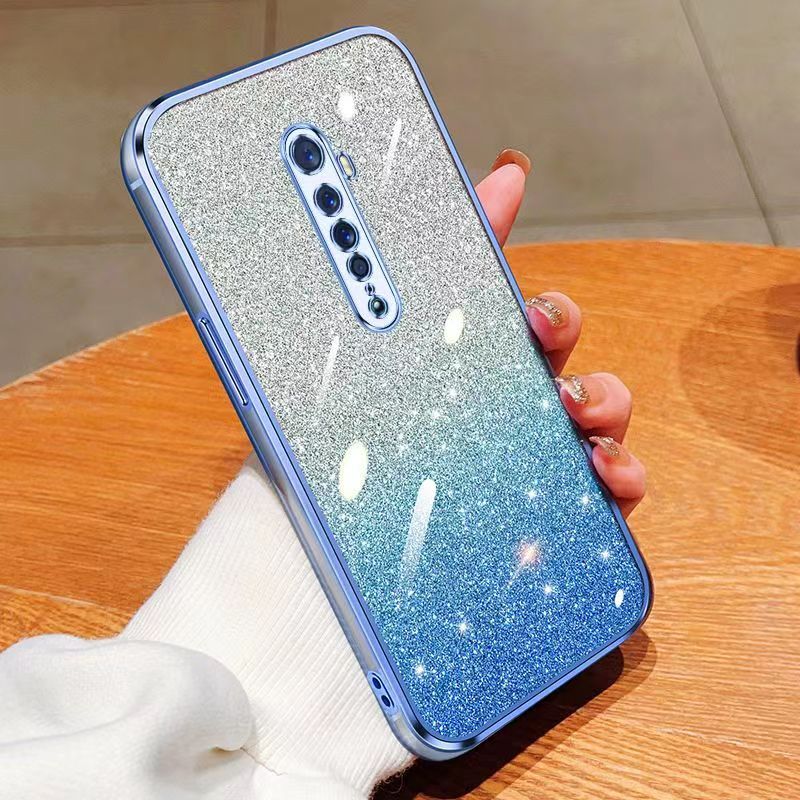 New - Transparent With Glitter Paper 2 in 1 Precision Hole Lens Phone Case (For OPPO Reno 2) Pearl Bear Support Protective Back Cover