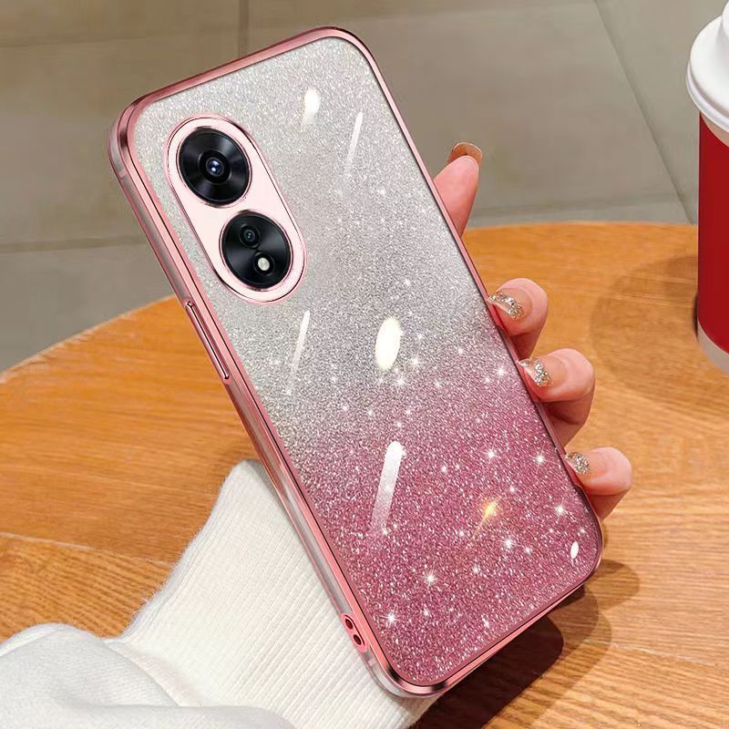 New - Transparent With Glitter Paper 2 in 1 Precision Hole Lens Phone Case (For OPPO A38 6.56" -4G/ OPPO A18 6.56" -4G) Pearl Bear Support Protective Back Cover