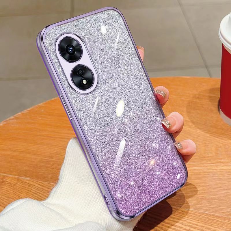New - Transparent With Glitter Paper 2 in 1 Precision Hole Lens Phone Case (For OPPO A38 6.56" -4G/ OPPO A18 6.56" -4G) Pearl Bear Support Protective Back Cover