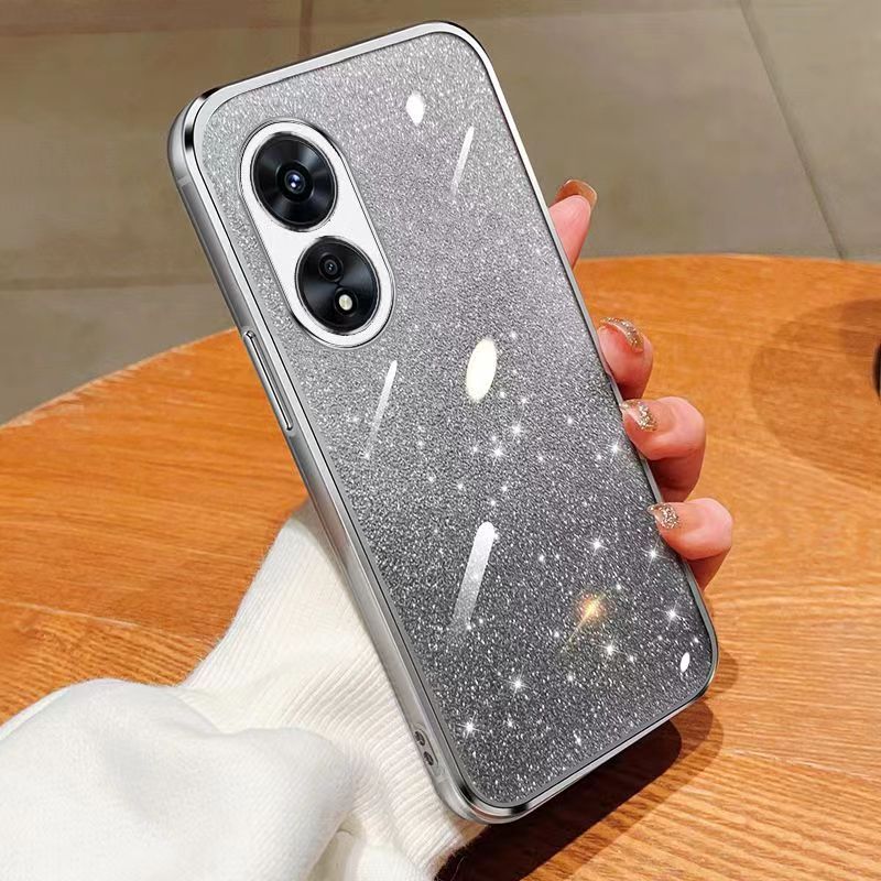 New - Transparent With Glitter Paper 2 in 1 Precision Hole Lens Phone Case (For OPPO A38 6.56" -4G/ OPPO A18 6.56" -4G) Pearl Bear Support Protective Back Cover