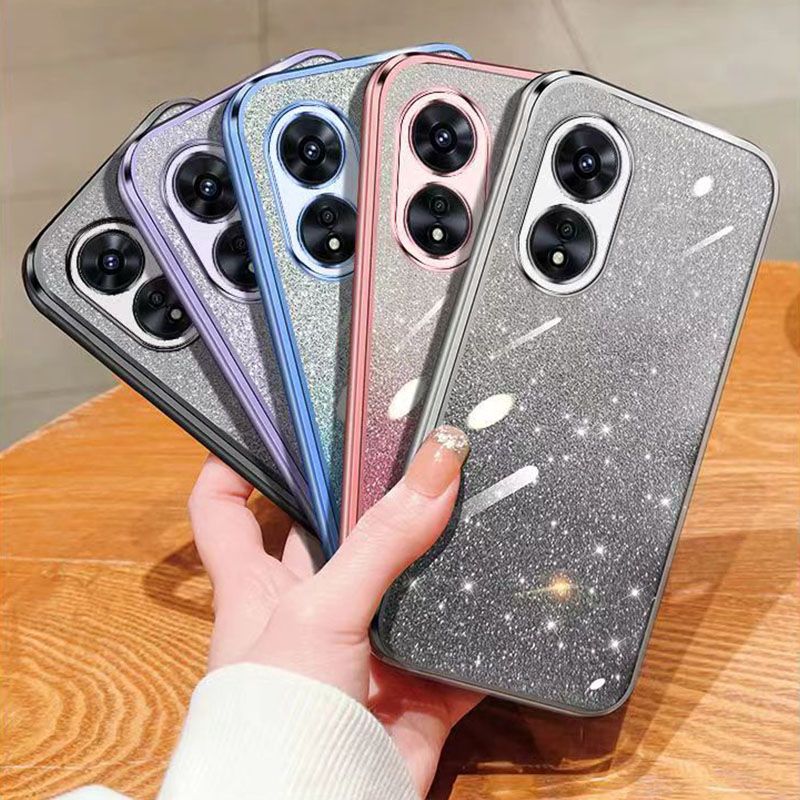 New - Transparent With Glitter Paper 2 in 1 Precision Hole Lens Phone Case (For OPPO A98 -5G) Pearl Bear Support Protective Back Cover