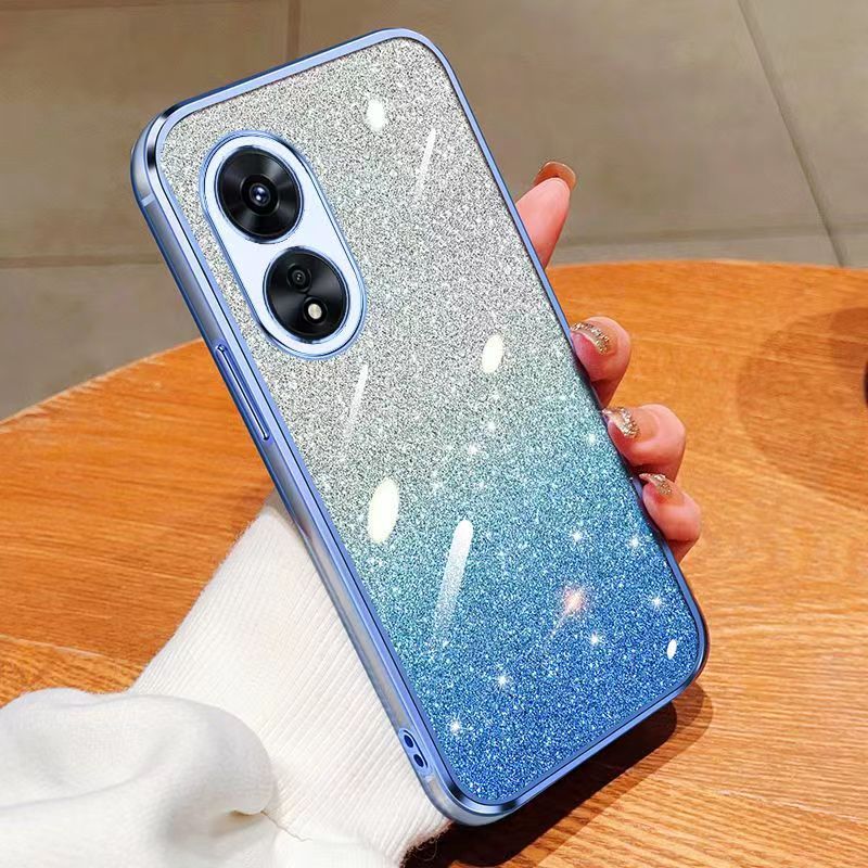 New - Transparent With Glitter Paper 2 in 1 Precision Hole Lens Phone Case (For OPPO A98 -5G) Pearl Bear Support Protective Back Cover