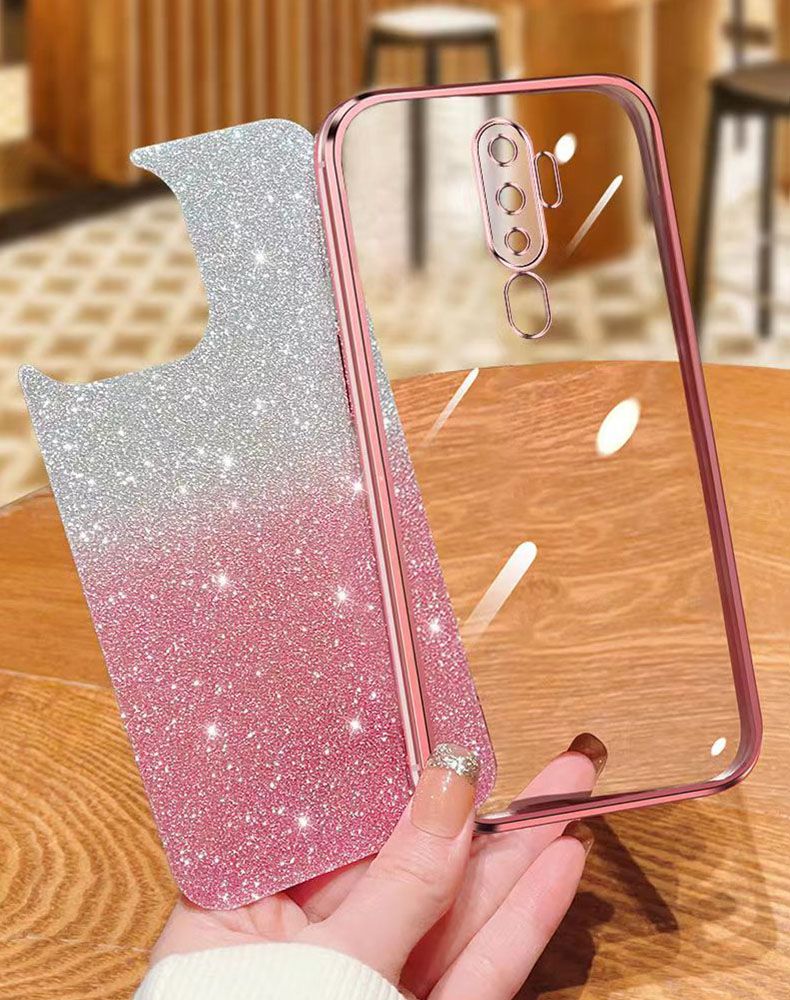 New - Transparent With Glitter Paper 2 in 1 Precision Hole Lens Phone Case (For OPPO A11/A11X/A9 2020/A5 2020) Pearl Bear Support Protective Back Cover