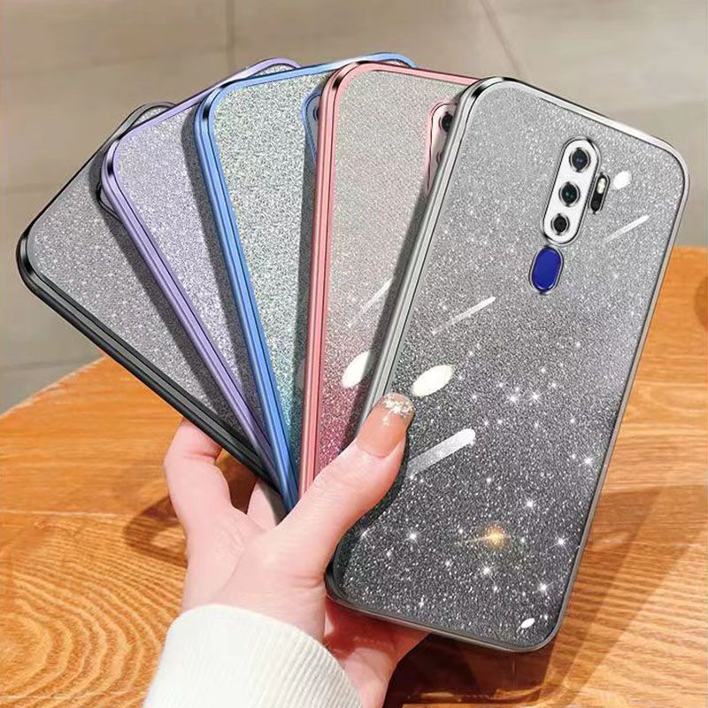 New - Transparent With Glitter Paper 2 in 1 Precision Hole Lens Phone Case (For OPPO A11/A11X/A9 2020/A5 2020) Pearl Bear Support Protective Back Cover