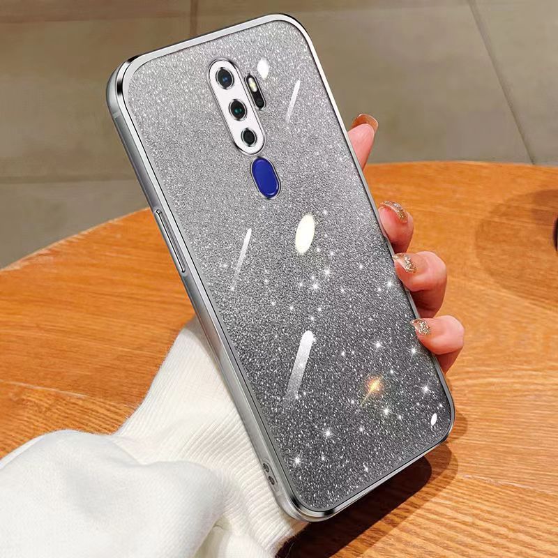 New - Transparent With Glitter Paper 2 in 1 Precision Hole Lens Phone Case (For OPPO A11/A11X/A9 2020/A5 2020) Pearl Bear Support Protective Back Cover