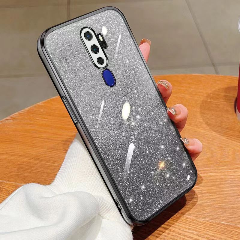 New - Transparent With Glitter Paper 2 in 1 Precision Hole Lens Phone Case (For OPPO A11/A11X/A9 2020/A5 2020) Pearl Bear Support Protective Back Cover