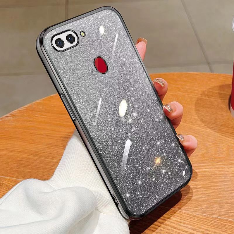 New - Transparent With Glitter Paper 2 in 1 Precision Hole Lens Phone Case (For OPPO R15) Pearl Bear Support Protective Back Cover