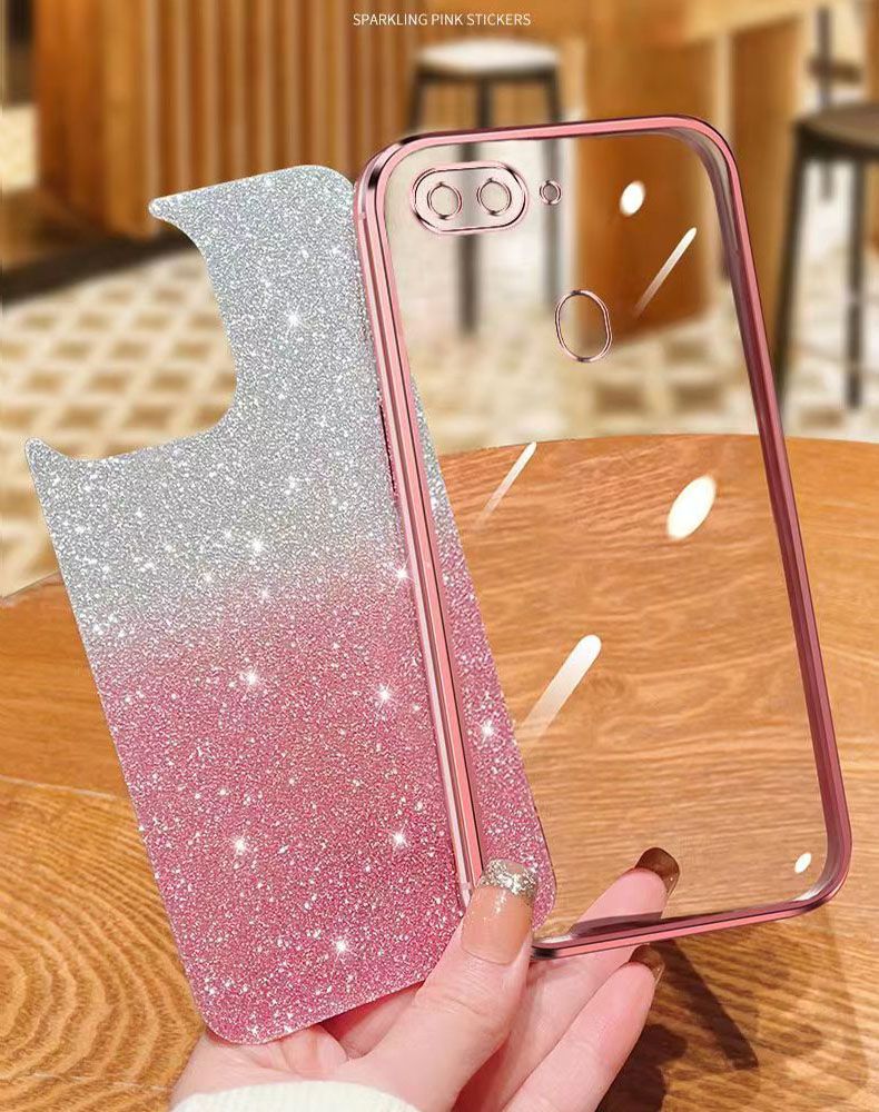 New - Transparent With Glitter Paper 2 in 1 Precision Hole Lens Phone Case (For OPPO R15) Pearl Bear Support Protective Back Cover