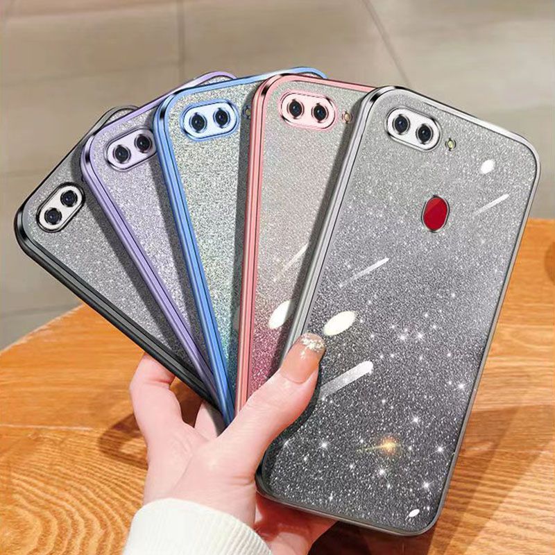 New - Transparent With Glitter Paper 2 in 1 Precision Hole Lens Phone Case (For OPPO R15) Pearl Bear Support Protective Back Cover