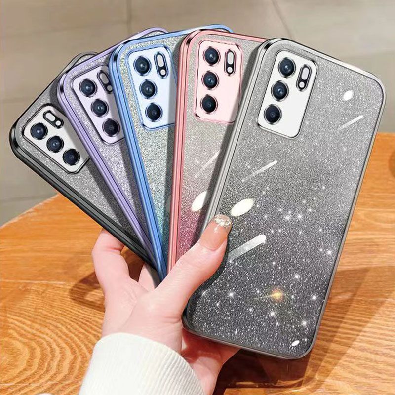 New - Transparent With Glitter Paper 2 in 1 Precision Hole Lens Phone Case (For OPPO Reno 6 -5G) Pearl Bear Support Protective Back Cover